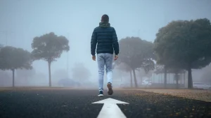 Confident person walking outdoors