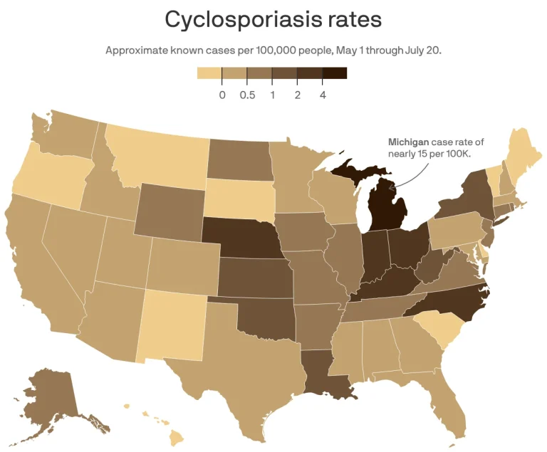 Cyclosporiasis outbreak case map