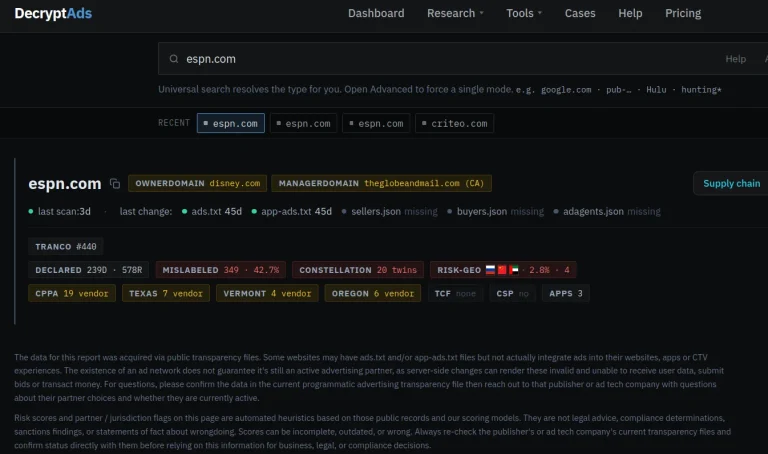 DecryptAds ad tracking service overview