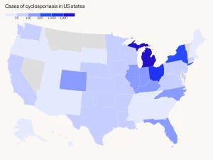 Cyclospora outbreak map United States