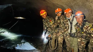 Rescue workers in Nepal flood