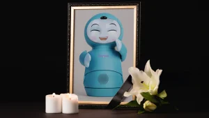Moxie robot beside child